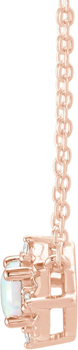 14K Gold Round Lab-Grown White Opal & Natural Diamond Birthstone Halo-Style Necklace - Rose Gold - view 4