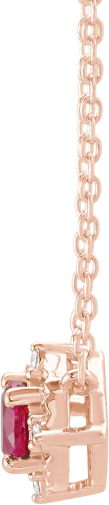 14K Gold Round Lab-Grown Ruby & Natural Diamond Birthstone Halo-Style Necklace - Rose Gold - view 4