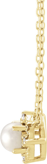 14K Gold Pearl Cultured White Freshwater Pearl & Natural Diamond Birthstone Halo-Style Necklace – 0.04 CTW - Yellow Gold - view 4