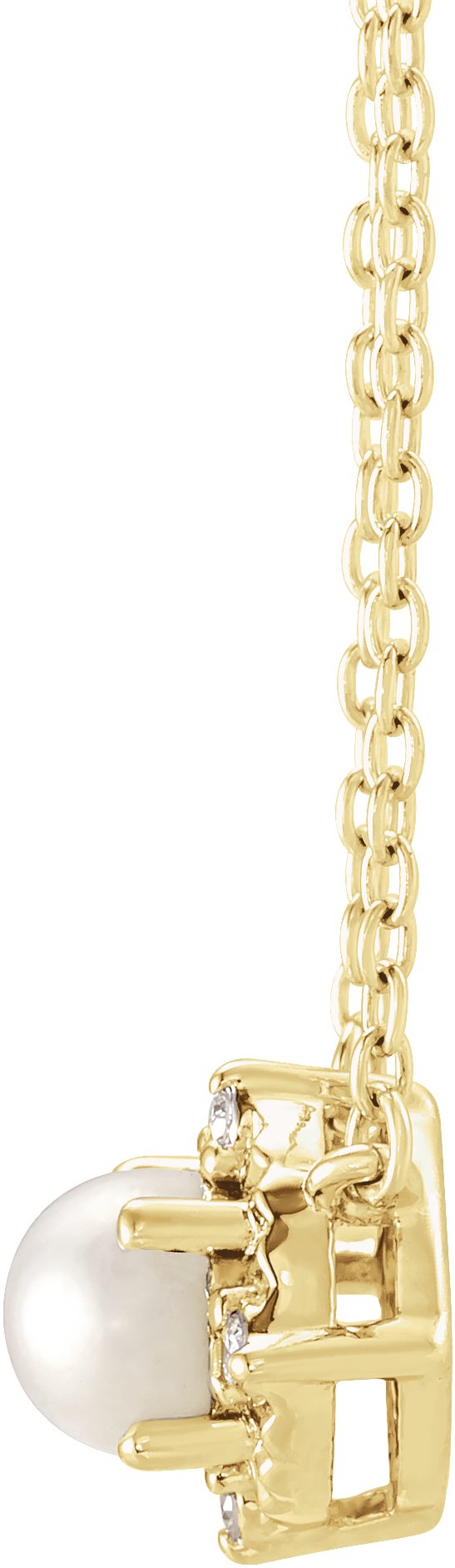 14K Gold Pearl Cultured White Freshwater Pearl & Natural Diamond Birthstone Halo-Style Necklace – 0.04 CTW - Yellow Gold - view 4