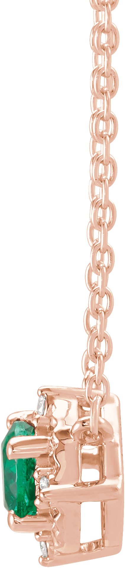 14K Gold Round Lab-Grown Emerald & Natural Diamond Birthstone Halo-Style Necklace - Rose Gold - view 4