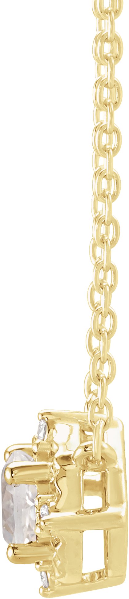 14K Gold Round Lab-Grown White Sapphire & Natural Diamond Birthstone Halo-Style Necklace - Yellow Gold - view 4
