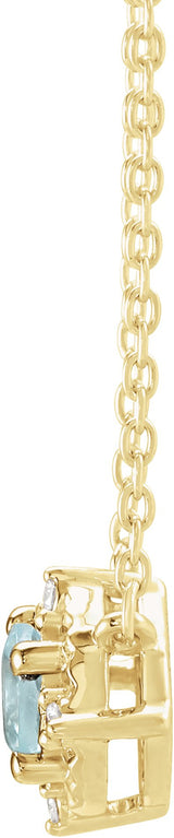 14K Gold Round Natural Aquamarine & Natural Diamond Birthstone Halo-Style Necklace - Yellow Gold - view 4