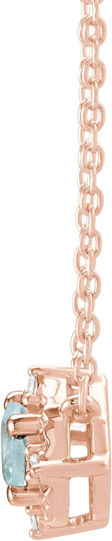 14K Gold Round Natural Aquamarine & Natural Diamond Birthstone Halo-Style Necklace - Rose Gold - view 4