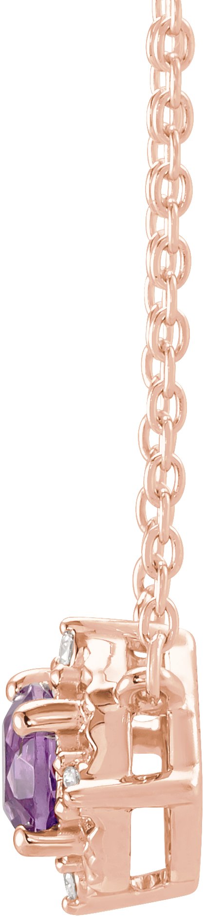 14K Gold Round Natural Amethyst & Natural Diamond Birthstone Halo-Style Necklace - Rose Gold - view 4