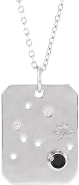 14K Gold Round Natural Black Spinel & Natural Diamond Aquarius Constellation Necklace or Pendant - White Gold