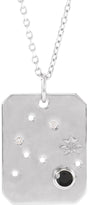 14K Gold Round Natural Black Spinel & Natural Diamond Aquarius Constellation Necklace or Pendant - White Gold