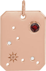 14K Gold Round Natural Mozambique Garnet & Natural Diamond Zodiac Constellation Necklace or Pendant - Rose Gold