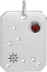 Platinum Round Natural Mozambique Garnet & Natural Diamond Zodiac Constellation Necklace or Pendant