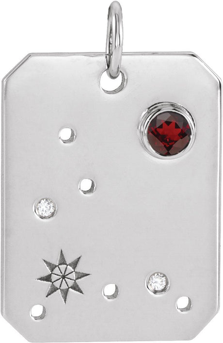 Platinum Round Natural Mozambique Garnet & Natural Diamond Zodiac Constellation Necklace or Pendant