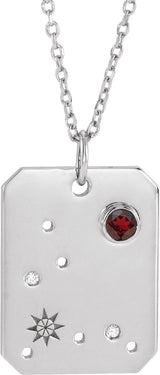 Platinum Round Natural Mozambique Garnet & Natural Diamond Pisces Constellation Necklace or Pendant