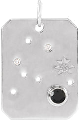 Platinum Round Natural Black Spinel & Natural Diamond Zodiac Constellation Necklace or Pendant
