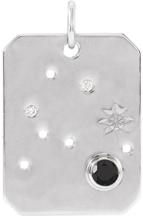 14K Gold Round Natural Black Spinel & Natural Diamond Zodiac Constellation Necklace or Pendant - White Gold