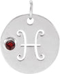 14K Gold Round Natural Mozambique Garnet Zodiac Disc Necklace or Pendant - White Gold