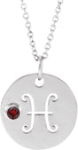 Platinum Round Natural Mozambique Garnet Pisces Disc Necklace or Pendant