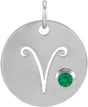 Platinum Round Natural Emerald Zodiac Disc Necklace or Pendant
