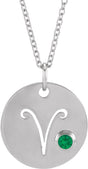 Platinum Round Natural Emerald Aries Disc Necklace or Pendant