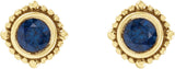 14K Gold Round Natural Blue Sapphire Beaded Halo-Style Stud Earrings - Yellow Gold - view 2