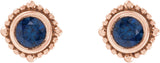 14K Gold Round Natural Blue Sapphire Beaded Halo-Style Stud Earrings - Rose Gold - view 2