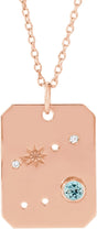 14K Gold Round Natural Aquamarine & Natural Diamond Cancer Constellation Necklace or Pendant - Rose Gold