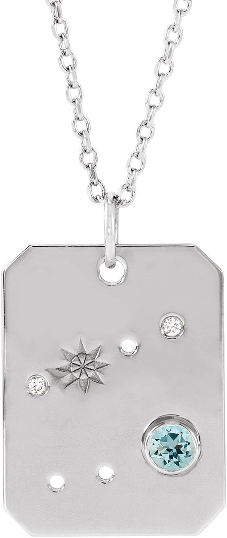 Platinum Round Natural Aquamarine & Natural Diamond Cancer Constellation Necklace or Pendant