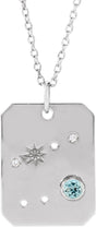 Platinum Round Natural Aquamarine & Natural Diamond Cancer Constellation Necklace or Pendant
