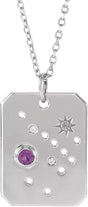 Platinum Round Natural Amethyst & Natural Diamond Sagittarius Constellation Necklace or Pendant
