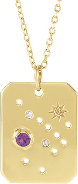 14K Gold Round Natural Amethyst & Natural Diamond Sagittarius Constellation Necklace or Pendant - Yellow Gold