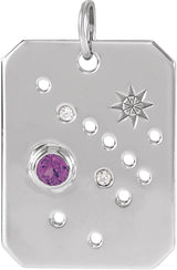 Platinum Round Natural Amethyst & Natural Diamond Zodiac Constellation Necklace or Pendant