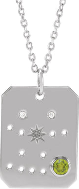 14K Gold Round Natural Peridot & Natural Diamond Gemini Constellation Necklace or Pendant - White Gold