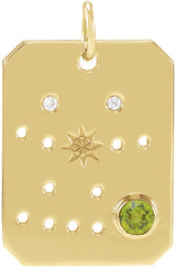14K Gold Round Natural Peridot & Natural Diamond Zodiac Constellation Necklace or Pendant - Yellow Gold