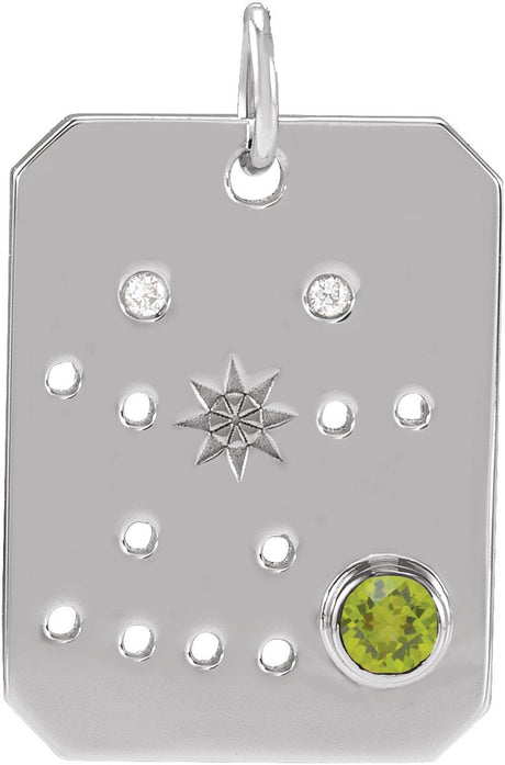 Platinum Round Natural Peridot & Natural Diamond Zodiac Constellation Necklace or Pendant
