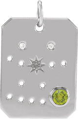 14K Gold Round Natural Peridot & Natural Diamond Zodiac Constellation Necklace or Pendant - White Gold