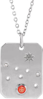 14K Gold Round Natural Mexican Fire Opal & Natural Diamond Taurus Constellation Necklace or Pendant - White Gold