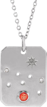 Platinum Round Natural Mexican Fire Opal & Natural Diamond Taurus Constellation Necklace or Pendant