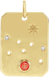 14K Gold Round Natural Mexican Fire Opal & Natural Diamond Zodiac Constellation Necklace or Pendant - Yellow Gold