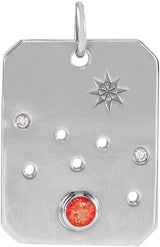 14K Gold Round Natural Mexican Fire Opal & Natural Diamond Zodiac Constellation Necklace or Pendant - White Gold