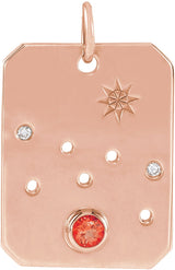 14K Gold Round Natural Mexican Fire Opal & Natural Diamond Zodiac Constellation Necklace or Pendant - Rose Gold