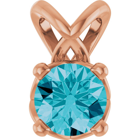 14K Gold Round Natural London Blue Topaz Solitaire Necklace or Pendant - Rose Gold