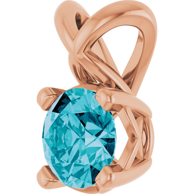 14K Gold Round Natural London Blue Topaz Solitaire Necklace or Pendant - Rose Gold - view 2
