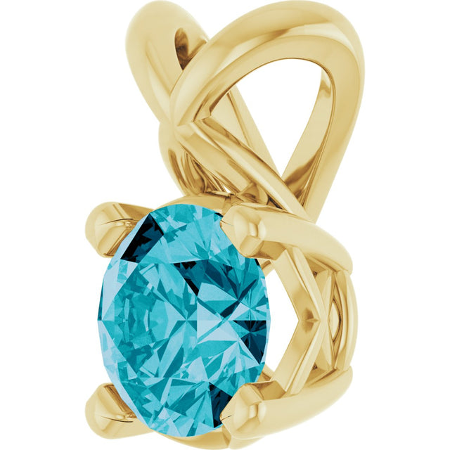 14K Gold Round Natural London Blue Topaz Solitaire Necklace or Pendant - Yellow Gold - view 2