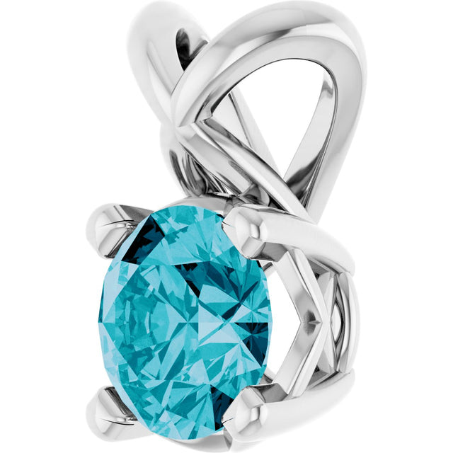 14K Gold Round Natural London Blue Topaz Solitaire Necklace or Pendant - White Gold - view 2