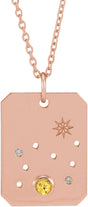 14K Gold Round Natural Citrine & Natural Diamond Leo Constellation Necklace or Pendant - Rose Gold