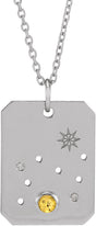 Platinum Round Natural Citrine & Natural Diamond Leo Constellation Necklace or Pendant