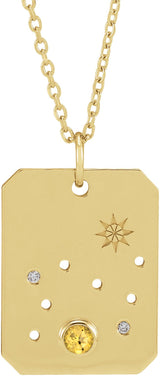 14K Gold Round Natural Citrine & Natural Diamond Leo Constellation Necklace or Pendant - Yellow Gold