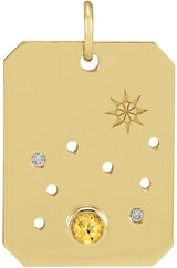14K Gold Round Natural Citrine & Natural Diamond Zodiac Constellation Necklace or Pendant - Yellow Gold