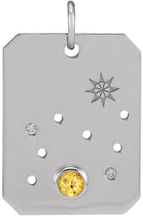 Platinum Round Natural Citrine & Natural Diamond Zodiac Constellation Necklace or Pendant