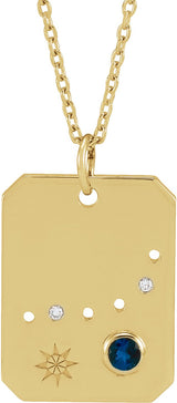 14K Gold Round Natural Blue Sapphire & Natural Diamond Capricorn Constellation Necklace or Pendant - Yellow Gold