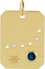 14K Gold Round Natural Blue Sapphire & Natural Diamond Zodiac Constellation Necklace or Pendant - Yellow Gold