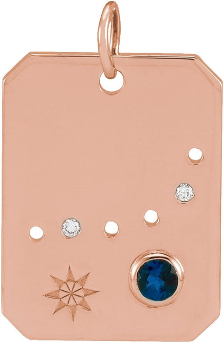 14K Gold Round Natural Blue Sapphire & Natural Diamond Zodiac Constellation Necklace or Pendant - Rose Gold